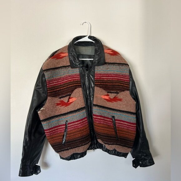 Vintage Leather And Wool Aztec Jacket